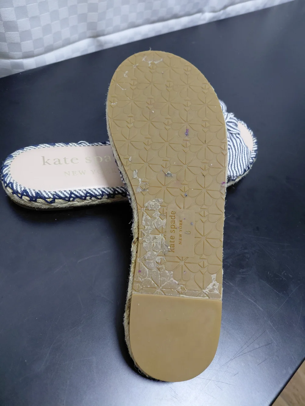 kate spade Womens Navy Stripe Knot Slide Sandals